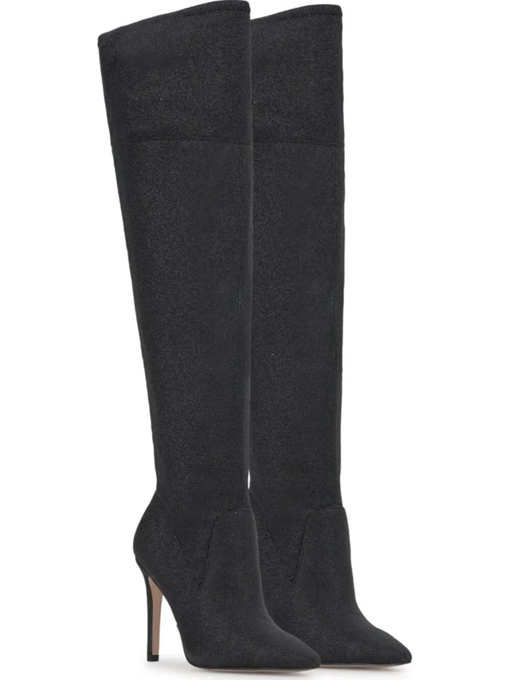 Women's Black Glitter Stretch Over-the-Knee Thigh-High Stiletto Boots